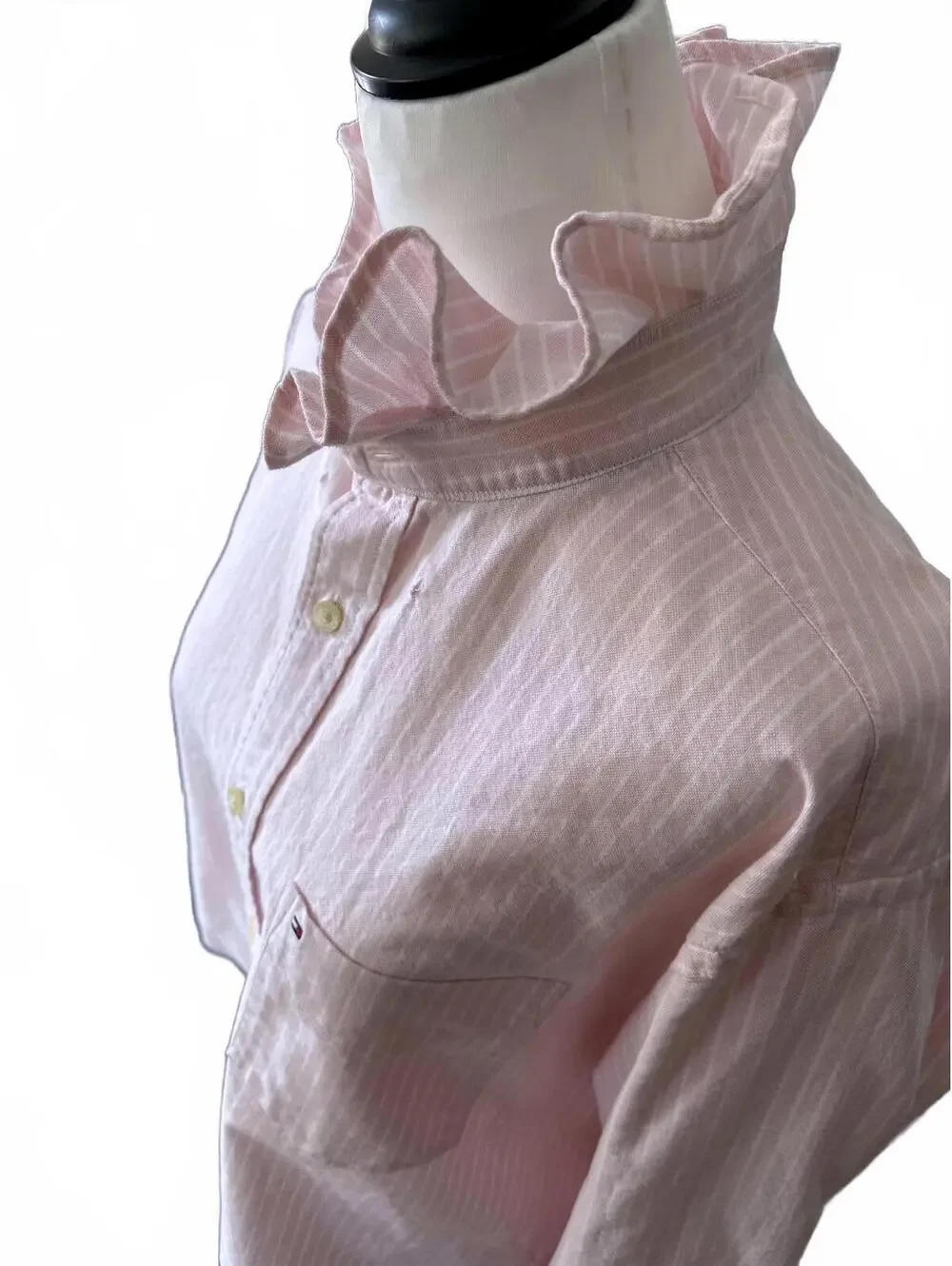 Tommy Hilfiger Pink Striped Ruffle Collar Button-Up Shirt - Picture 9 of 10